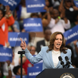 La vicepresidenta estadounidense, Kamala Harris, durante un mitin en Georgia.