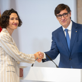 12/08/2024 La nueva consellera de Interior y Seguridad Pública, Núria Parlón, y el presidente de la Generalitat de Catalunya, Salvador Illa, el 12 de agosto en el Palau de la Generalitat.