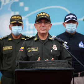 El director general de la Policía Nacional de Colombia, Jorge Luis Vargas, habla durante una rueda de prensa sobre el magnicidio, este viernes en Bogotá. - REUTERS