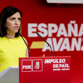 15 de julio de 2024. La portavoz del PSOE, Esther Peña, ante los medios tras la reunión de la Ejecutiva Federal del PSOE, a 15 de julio de 2024..