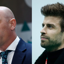 El presidente de la Federación de Fútbol, Luis Rubiales, y el futbolista del FC Barcelona y empresario Gerard Piqué.