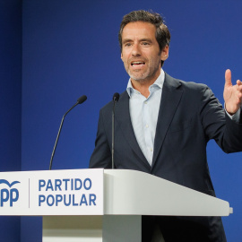 El portavoz del PP, Borja Sémper, durante una rueda de prensa posterior a la reunión del Comité de Dirección del PP, en la sede de la calle Génova, a 26 de agosto de 2024, en Madrid (España).