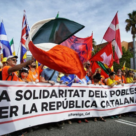 Imatge d'una de les pancartes en la manifestació independentista d'aquest dilluns. / Joel Kashila.