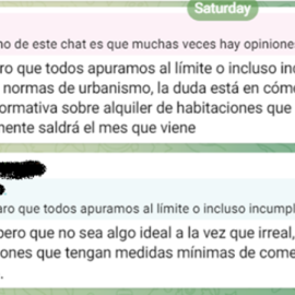 Mensaje del chat "Inversión en alquiler por habitaciones" en Telegram.