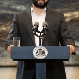 (19/04/2022) El presidente de Chile, Gabriel Boric, habla durante una rueda de prensa en la sede de la Cancillería.