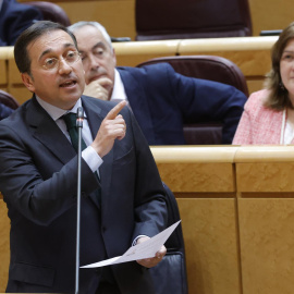 El ministro de Asuntos Exteriores, José Manuel Albares, durante su intervención en la sesión de control del Senado, este martes en Madrid.