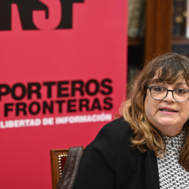 Edith R. Cachera, vicepresidenta de la sección española de Reporteros Sin Fronteras, y corresponsal de RSF en España, la Clasificación Mundial de la Libertad de Prensa 2022 de esta ONG, este martes en Madrid.