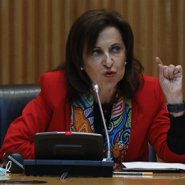 La ministra de Defensa, Margarita Robles, durante su comparecencia este miércoles ante la Comisión de Defensa del Congreso de los Diputados.