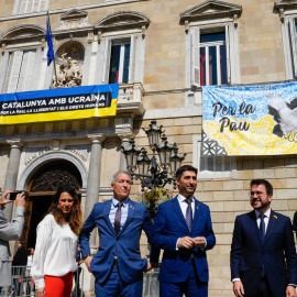 09/05/2022 - Aragonès i altres membres del Govern en l'acte amb motiu del Dia d'Europa que s'ha celebrat aquest dilluns.