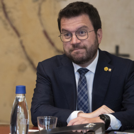 El president de la Generalitat, Pere Aragonès, durante la reunión semanal del Govern celebrada el martes 17 de mayo de 2022.