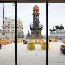 Pináculo de la azotea y vistas desde el centro Canalejas, que contendrá un hotel, apartamentos y tiendas de lujo, en el centro de Madrid. E.P./Jesús Hellín