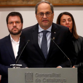 GRAF6409 BARCELONA.3/1/2020.- El presidente de la Generalitat de Cataluña, Quim Torra, durante su comparecencia ante los medios tras la reunión extraordinaria del ejecutivo catalán después de que Junta Electoral Central haya acordado este viernes orde