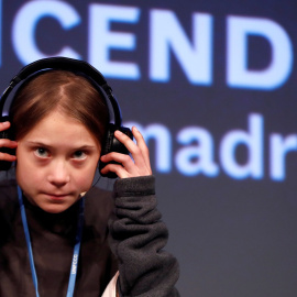 Greta Thunberg en una rueda de prensa en Madrid. REUTERS