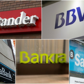 Los logos de los cinco mayores bancos españoles: Banco Santander, BBVA, Caixabank, Bankia y Banco sabadell. EFE/E.P./REUTERS