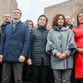 Javier Ortega Smith, Santiago Abascal y Albert Rivera, con Pablo Casado y otros dirigentes de Vox, PP y Cs, en la manifestación para reclamar el adelanto de las elecciones. EFE