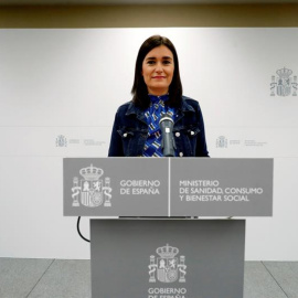 11/09/2018.- La ministra de Sanidad, Carmen Montón, en rueda de prensa ofrecida hoy en la sede del Ministerio en la que ha informado sobre su dimisión tras difundirse presuntas irregularidades en la realización de un máster que cursó en la Universida