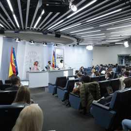 Imagen de una rueda de prensa del Consejo de Ministros en Moncloa durante el pasado mes de marzo.