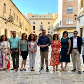 Inma Nieto, con los líderes de Por Andalucía y los catedráticos Javier Pérez Royo y Juan Torres López.