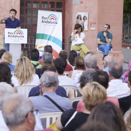 El líder de Más País, Íñigo Errejón, durante el acto público de la campaña electoral de Por Andalucía en el Parque de los Perdigones, a 08 de junio del 2022 en (Sevilla, Andalucía).