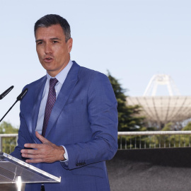 El presidente del Gobierno, Pedro Sánchez, durante la clausura del acto de presentación del Proyecto Estratégico para la Recuperación y Transformación Económica (PERTE) Aeroespacial, este jueves.