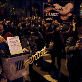 Concentración en apoyo a Pablo Hásel en Barcelona.