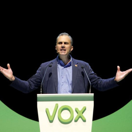 El secretario general de Vox, Javier Ortega Smith, durante el acto de la organización en el Palacio de Vistalegre de Madrid - EFE/ Paolo Aguilar