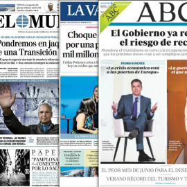 Imagen combinada de las portadas de 'El País', 'ABC', 'La Vanguardia' y 'El Mundo'.