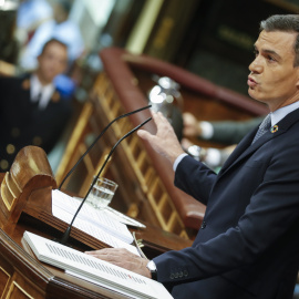 El presidente del Gobierno, Pedro Sánchez, durante su intervención en el debate sobre el estado de la nación, este martes en el Congreso.