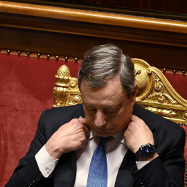 El primer ministro de Italia, Mario Draghi, durante una sesión en el Senado