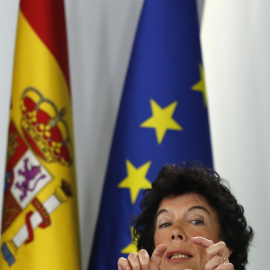 La portavoz del Gobierno, Isabel Celaá , durante la rueda de prensa posterior al Consejo de Ministros en el Palacio de La Moncloa.EFE/Javier Lizón