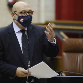 25/02/2021. Imagen de archivo del portavoz de Vox, Alejandro Hernández, en el Parlamento de Andalucía. - EFE