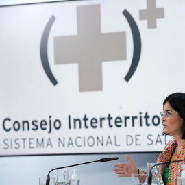 La Ministra de Sanidad, Carolina Darias, ofrece una rueda de prensa para explicar los acuerdos del Consejo Interterritorial del Sistema Nacional de Salud, este miércoles en Madrid.