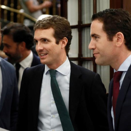 Pablo Casado y Teodoro García Egea, en el Congreso hace unos días. EFE/Mariscal