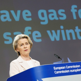 26/07/2022. La presidenta de la Comisión Europea, Ursula Von der Leyen, durante el acto de presentación de 'Ahorra gas para un invierno seguro', en Bruselas, a 20 de julio de 2022.