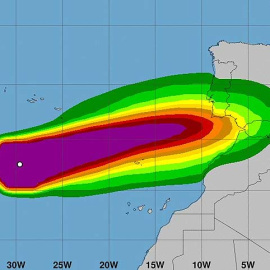 Pronóstico de la evolución de la tormenta Leslie en los próximos dos días. NOAA/Aemet