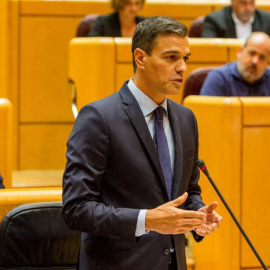 El presidente del Gobierno, Pedro Sánchez, en una sesión de control al Gobierno en el Senado. RICARDO RUBIO/EUROPA PRESS