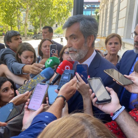 Carlos Lesmes, ante los medios, tras el acto de toma de posesión del nuevo fiscal general del Estado, Álvaro García este lunes en el Tribunal Supremo