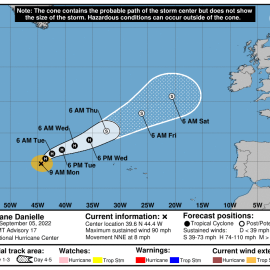 La trayectoria del huracán Danielle.