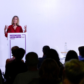 La presidenta de En Comú Podem en el Parlament, Jéssica Albiach, protagoniza una conferencia bajo el título "¡Potenciemos Cataluña!" el 6 de septiembre de 2022.