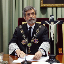 7/11/2018.- El presidente del Tribunal Supremo y del Consejo General del Poder Judicial, Carlos Lesmes, durante la toma de posesión del general consejero togado Carlos Melón Muñoz, como presidente del Tribunal Militar Central en un acto celebrado hoy e