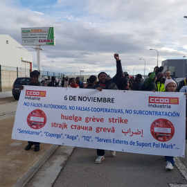 Manifestación de trabajadores de la industria cárnica en Zaragoza.