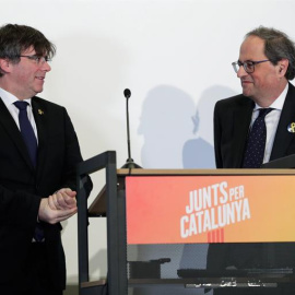 Puigdemont y Torra, en Bruselas este lunes. EFE/Stephanie Lecocq