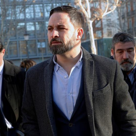 12/02/2019.- El líder de Vox, Santiago Abascal, a su llegada al Tribunal Supremo, donde hoy se inicia el juicio del "procés", en el que están acusados doce líderes independentistas, incluido el exvicepresident Oriol Junqueras, por el proceso soberanis