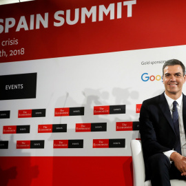 El presidente del Gobierno, Pedro Sánchez, durante su intervención en el el foro organizado por la revista 'The Economist'. EFE/J.J. Guillén