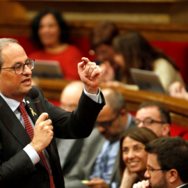 10/04/2019 - Quim Torra durante la sesión de control al Govern en el pleno del Parlament, a dos días de que empiece la campaña de las elecciones generales del 28A | EFE/ Toni Albir