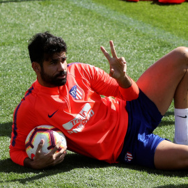 16/04/2019 - El delantero Atlético de Madrid Diego Costa durante el entrenamiento del equipo este martes en la Ciudad Deportiva Wanda Atlético de Madrid | EFE/ Kiko Huesca