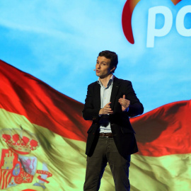 El presidente del Partido Popular, Pablo Casado, durante una intervención en Granada.- EFE