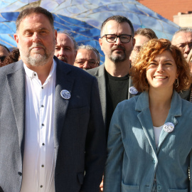 Oriol Junqueras i Elisenda Alamany, de Militància Decidim, en un acte aquest dissabte a Barcelona.