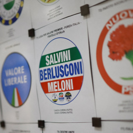 12/09/2022. Símbolo de la coalición de la ultraderecha italiana de cara a las elecciones del 25 de septiembre, en Roma, a 23 de agosto de 2022.