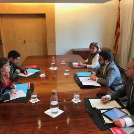 La primera reunió entre Catalunya en Comú Podem i el Govern per abordar els pressupostos del 2019. EUROPA PRESS.